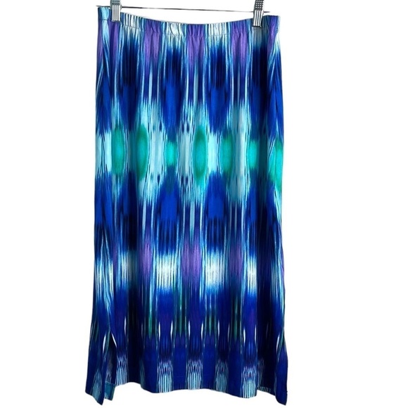 Chicos Blue Watercolor Midi Skirt Size 1 Beachy Summer - Picture 1 of 9